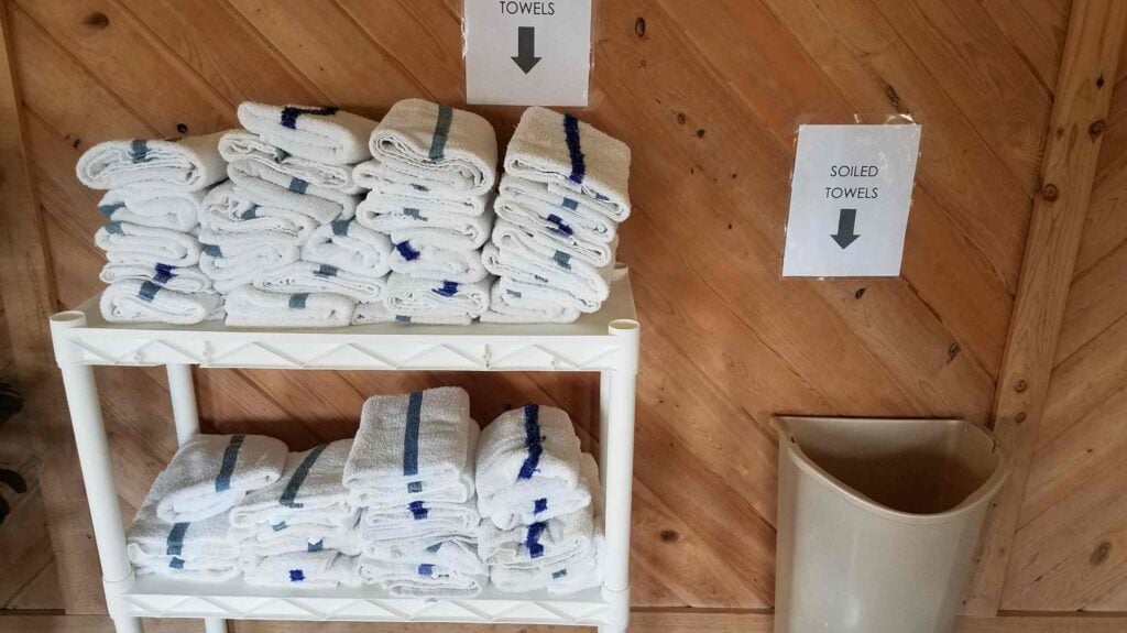 Jacksonville pool organization ideas with DIY towel rack